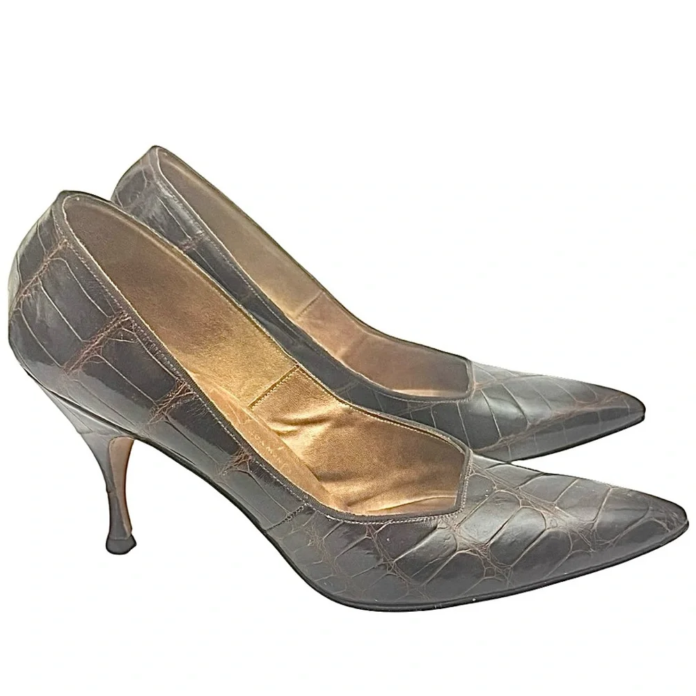 Eduardo Capalino Vintage Alligator Leather Pumps Brown Heels Womens 8.5 AAA